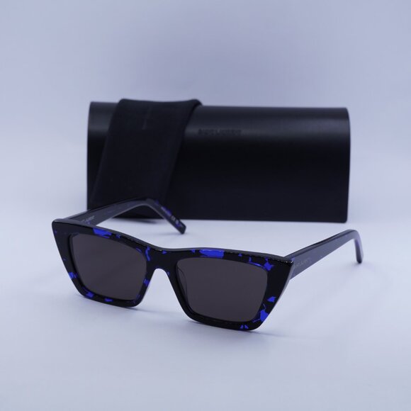 ?️New Saint Laurent SL 276 MICA 009 Sunglasses -Blue Havana Frame, Black Lenses